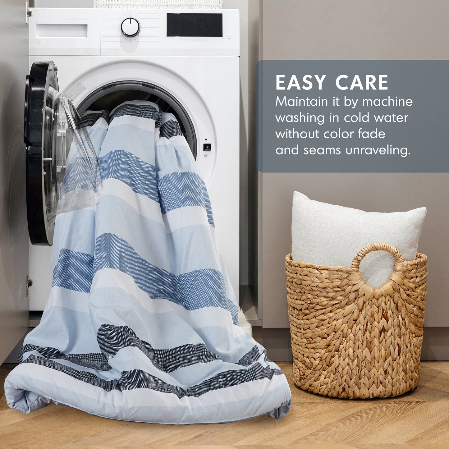 Reversible Striped Comforter Set for Dorm Bedding, Lightweight All Season Comforter Bed Set