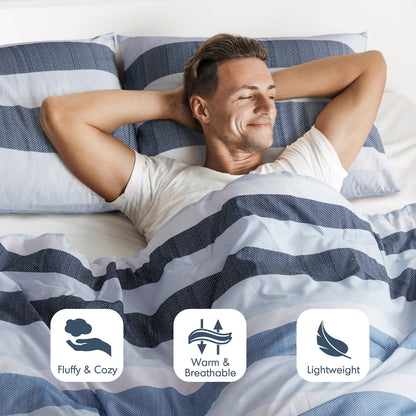 Reversible Striped Comforter Set for Dorm Bedding, Lightweight All Season Comforter Bed Set