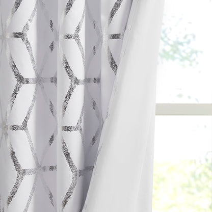 2-Piece  Total Blackout Curtains Window Panel  White/Silver Geometric Metallic Printed