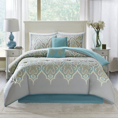 6 Piece Grey Cotton Printed Duvet Set