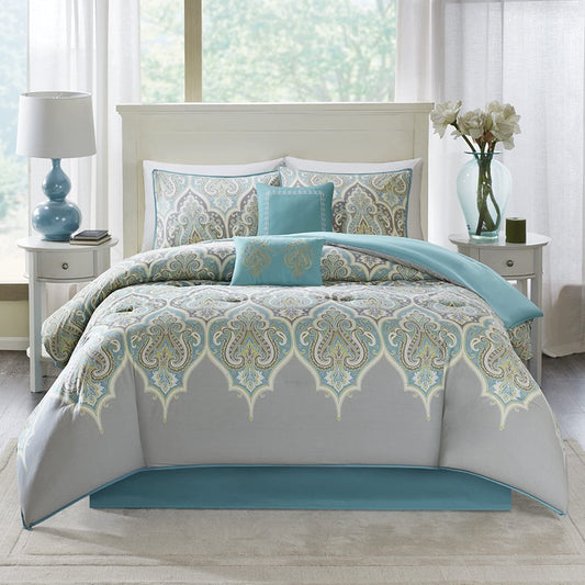 6 Piece Grey Cotton Printed Duvet Set