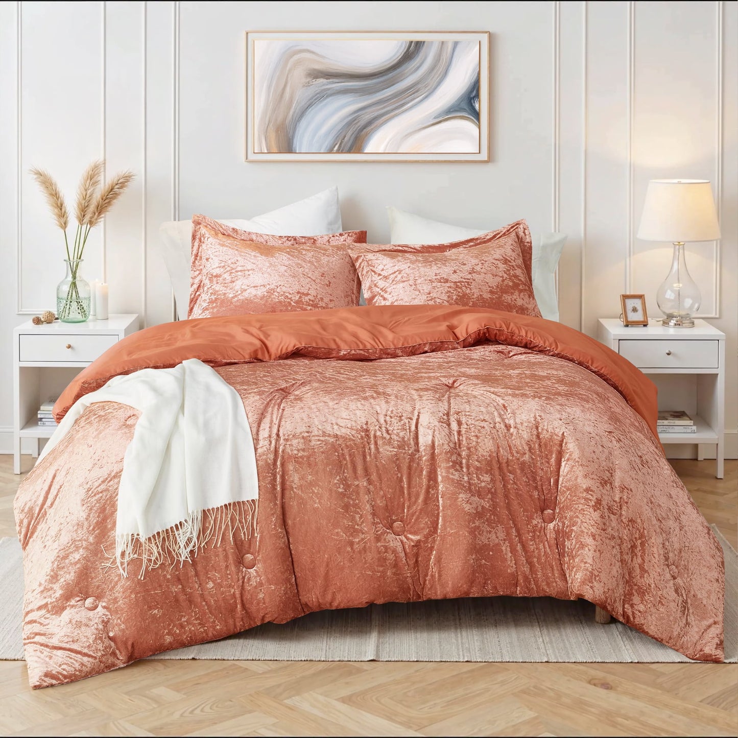 Crushed Velvet Comforter Set, Round Quilting