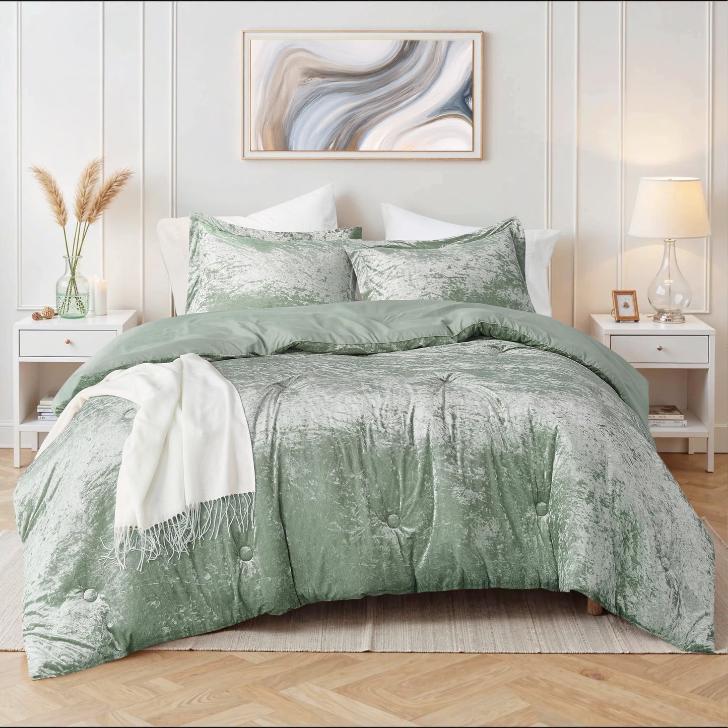 Crushed Velvet Comforter Set, Round Quilting