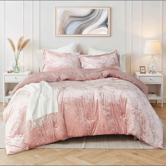 Crushed Velvet Comforter Set, Round Quilting