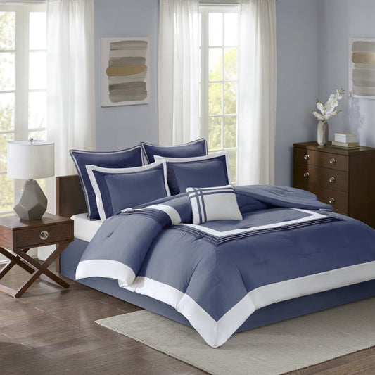 7 Piece Microfiber Comforter Set, Navy