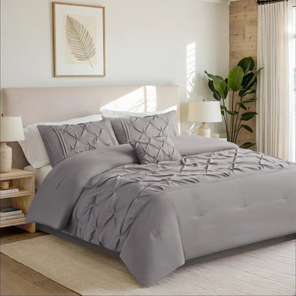 Pintuck Faux Silk Comforter Set with Bed Skirt and Decor Pillow