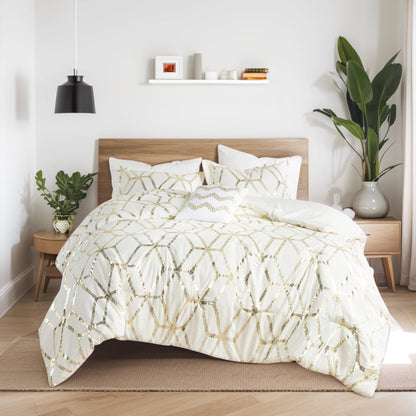 Vivian Full/Queen Size Blush and Gold Comforter Bed Set