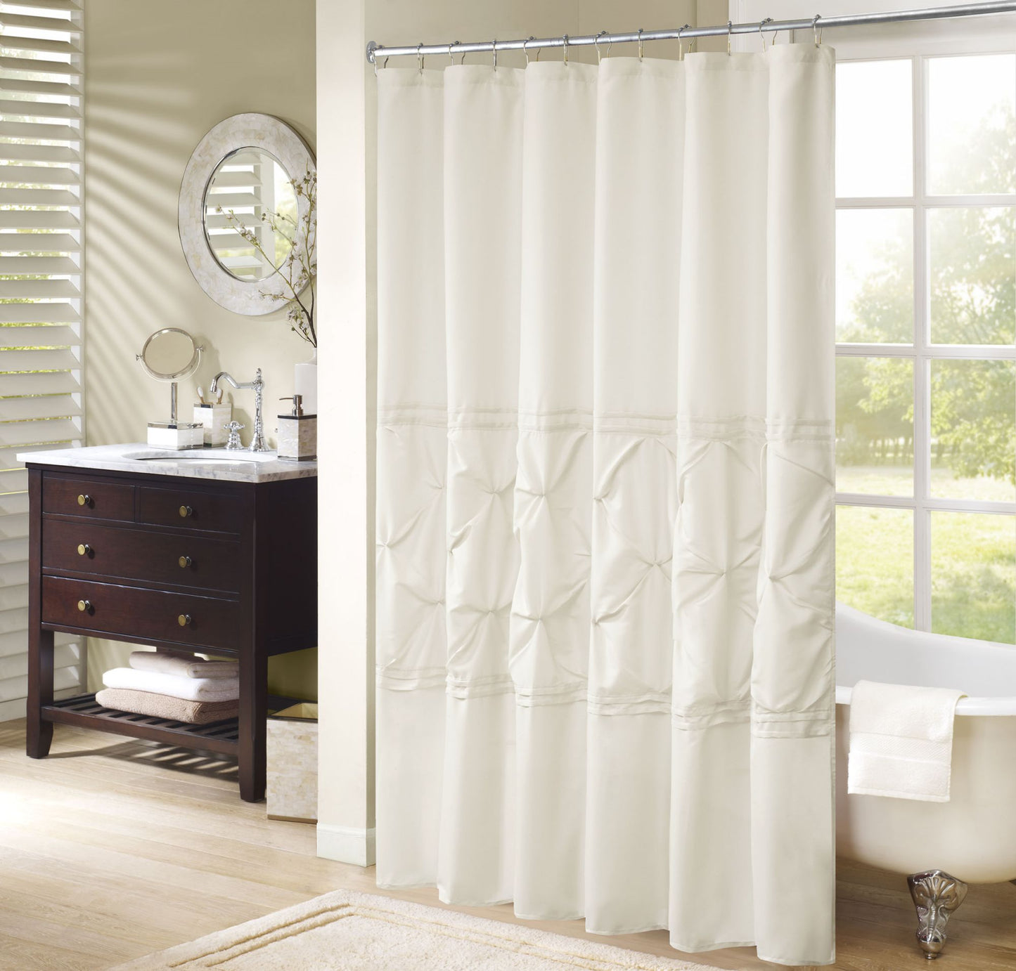 Bathroom Shower Curtain Ruffle Pattern Light-filtering