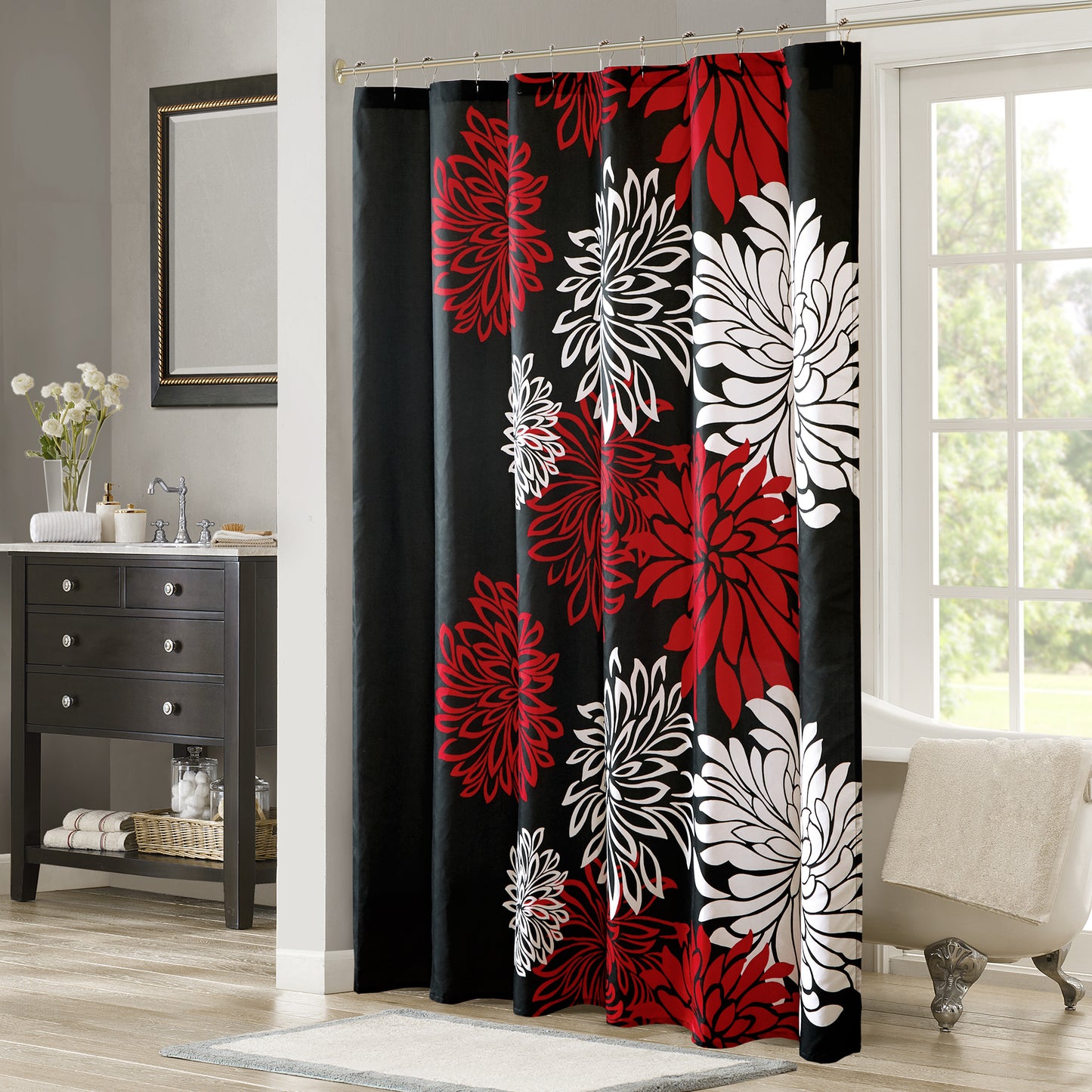 Enya Floral Botinical Printed Shower Curtains Light-filtering Bath Curtains