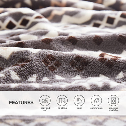 Throw Reversible Bedding Blanket Fleece Cozy Soft
