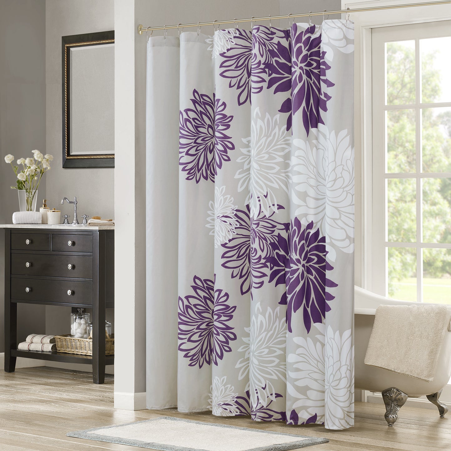 Enya Floral Botinical Printed Shower Curtains Light-filtering Bath Curtains