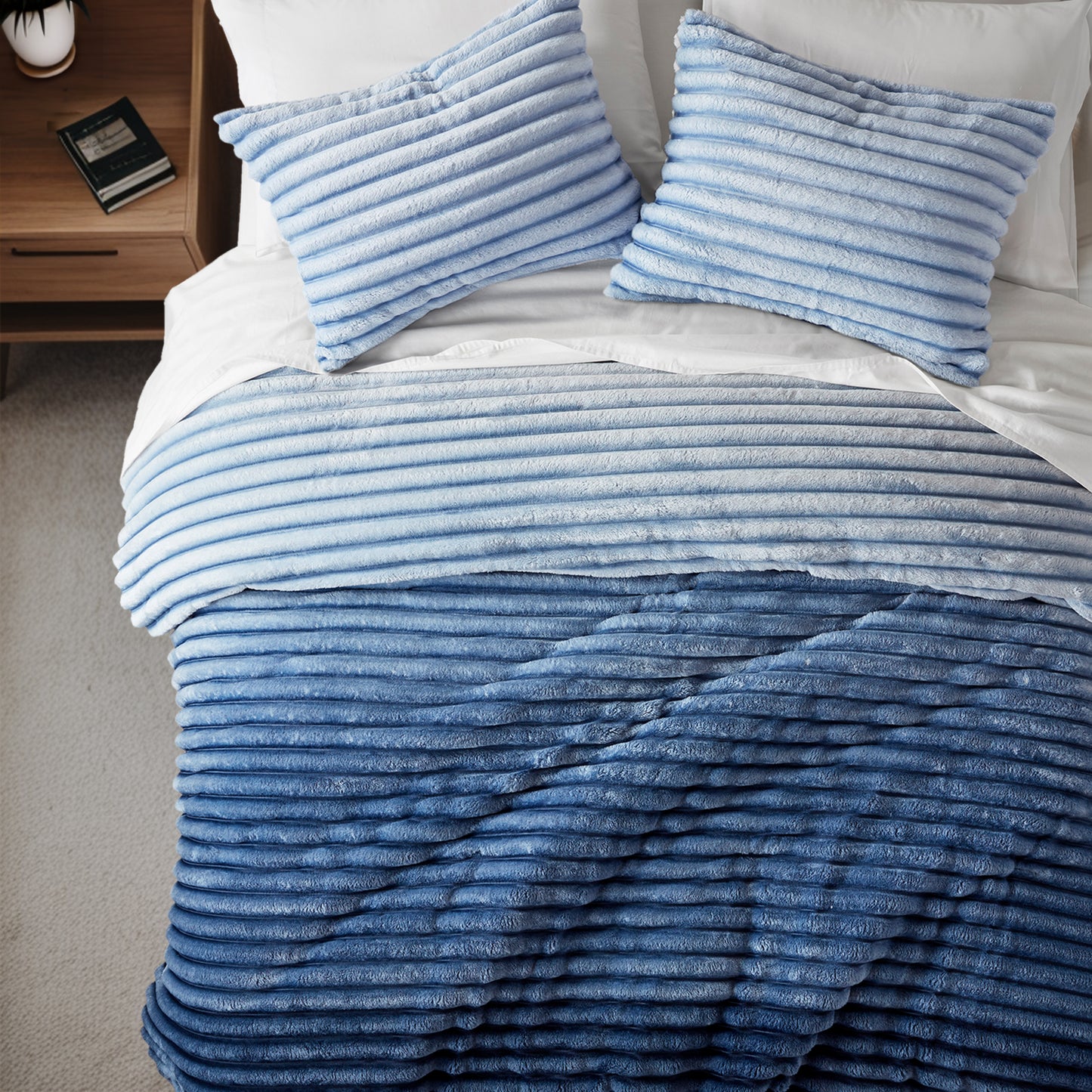 Fluffy Ribbed Plush Comforter Set