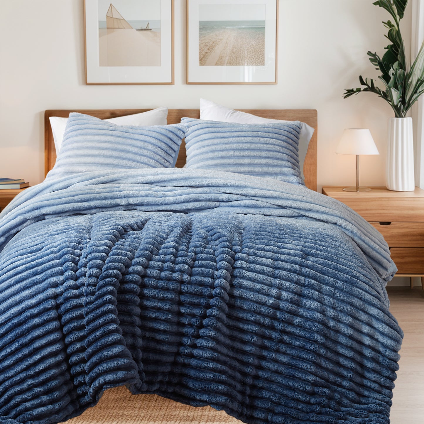 Fluffy Ribbed Plush Comforter Set