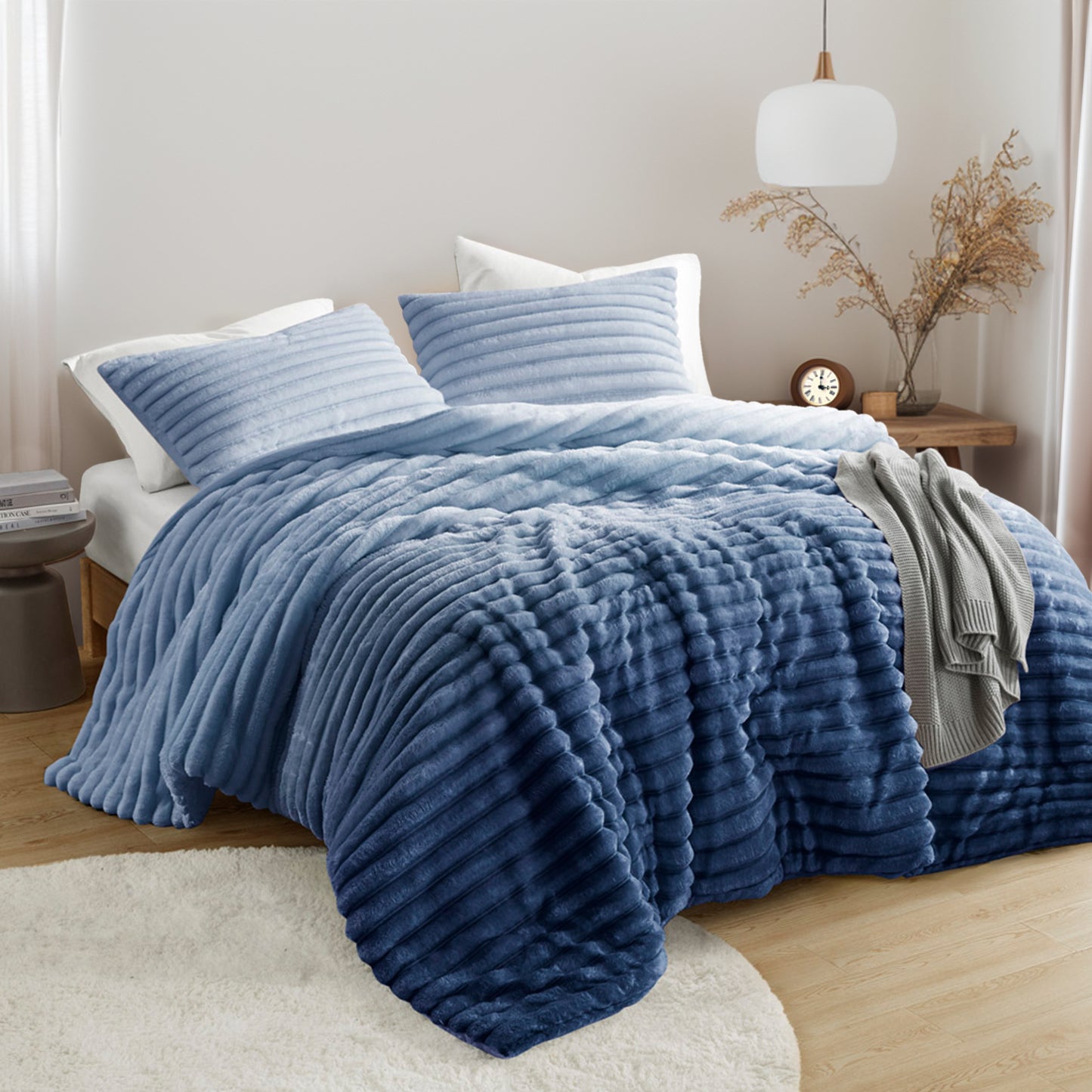 Fluffy Ribbed Plush Comforter Set