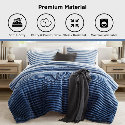 Fluffy Ribbed Plush Comforter Set