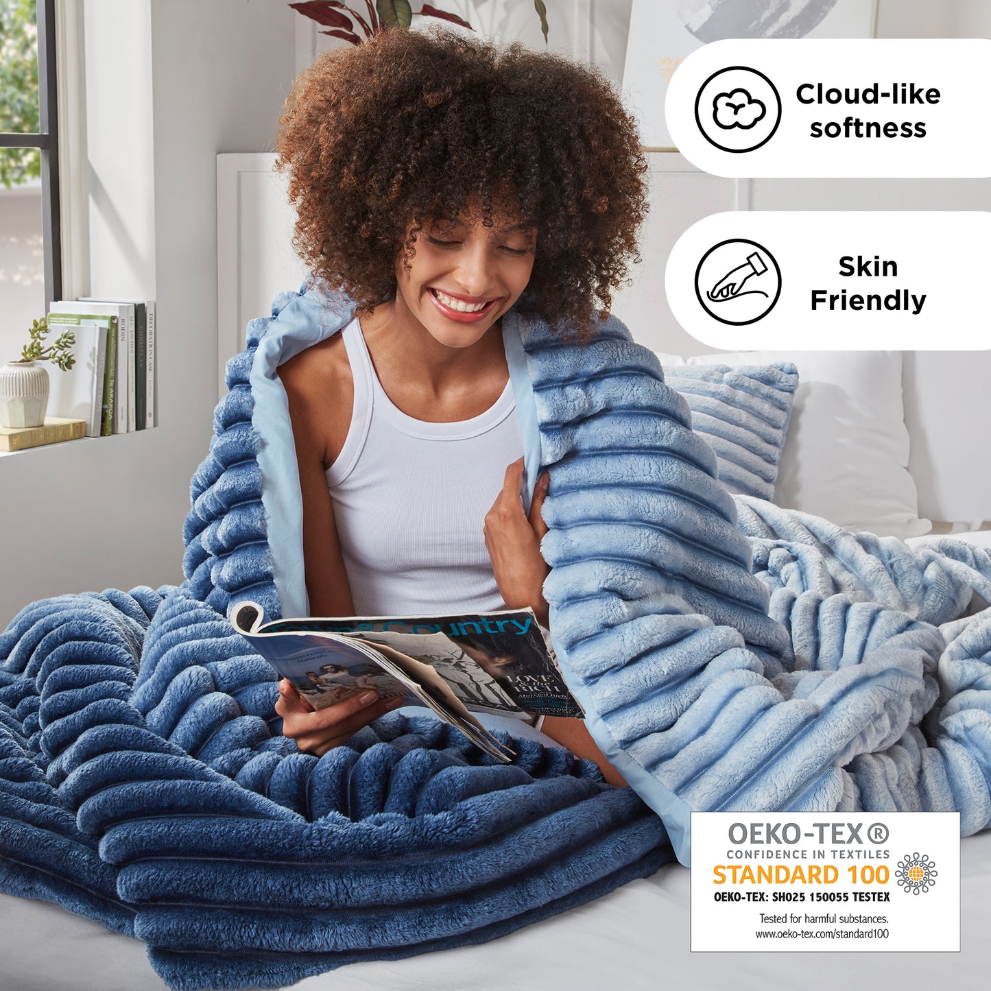Fluffy Ribbed Plush Comforter Set