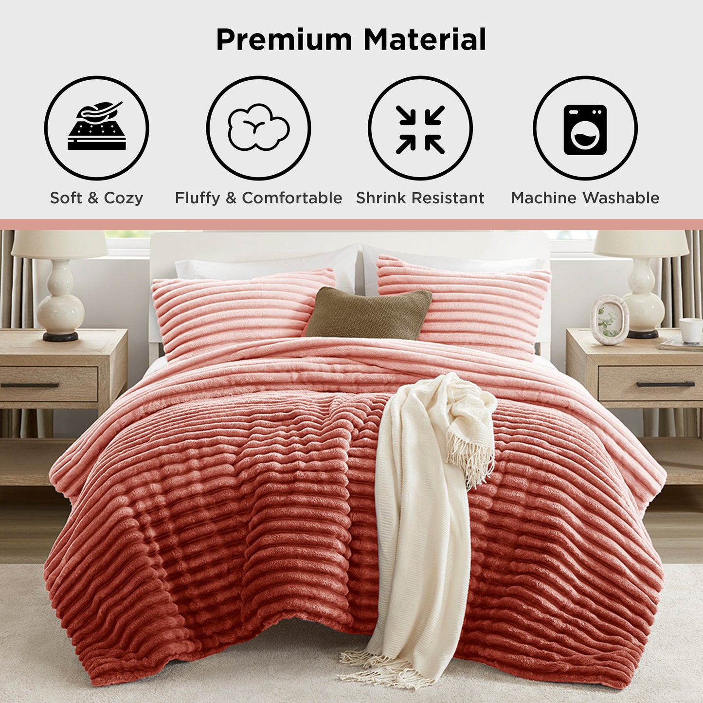 Fluffy Ribbed Plush Comforter Set