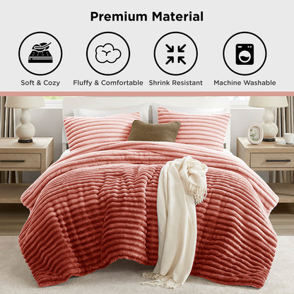 Fluffy Ribbed Plush Comforter Set