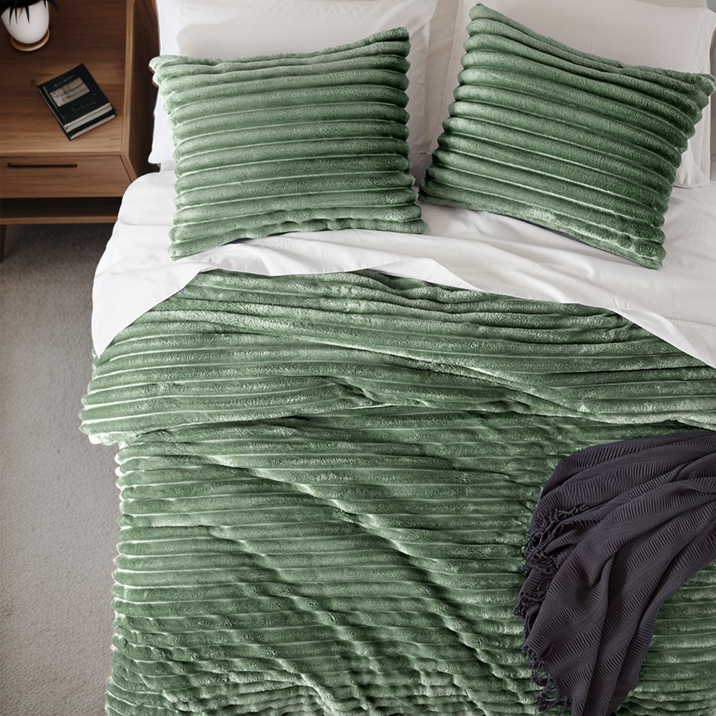 Fluffy Ribbed Plush Comforter Set