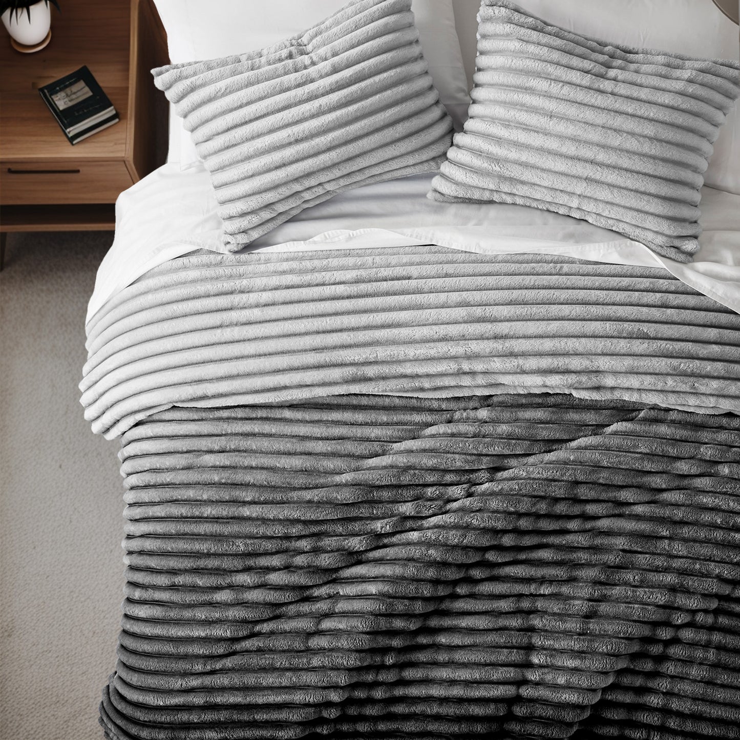 Fluffy Ribbed Plush Comforter Set