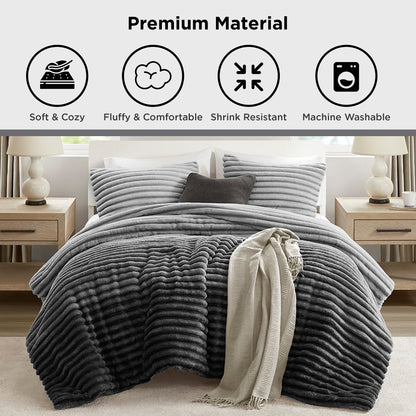 Fluffy Ribbed Plush Comforter Set
