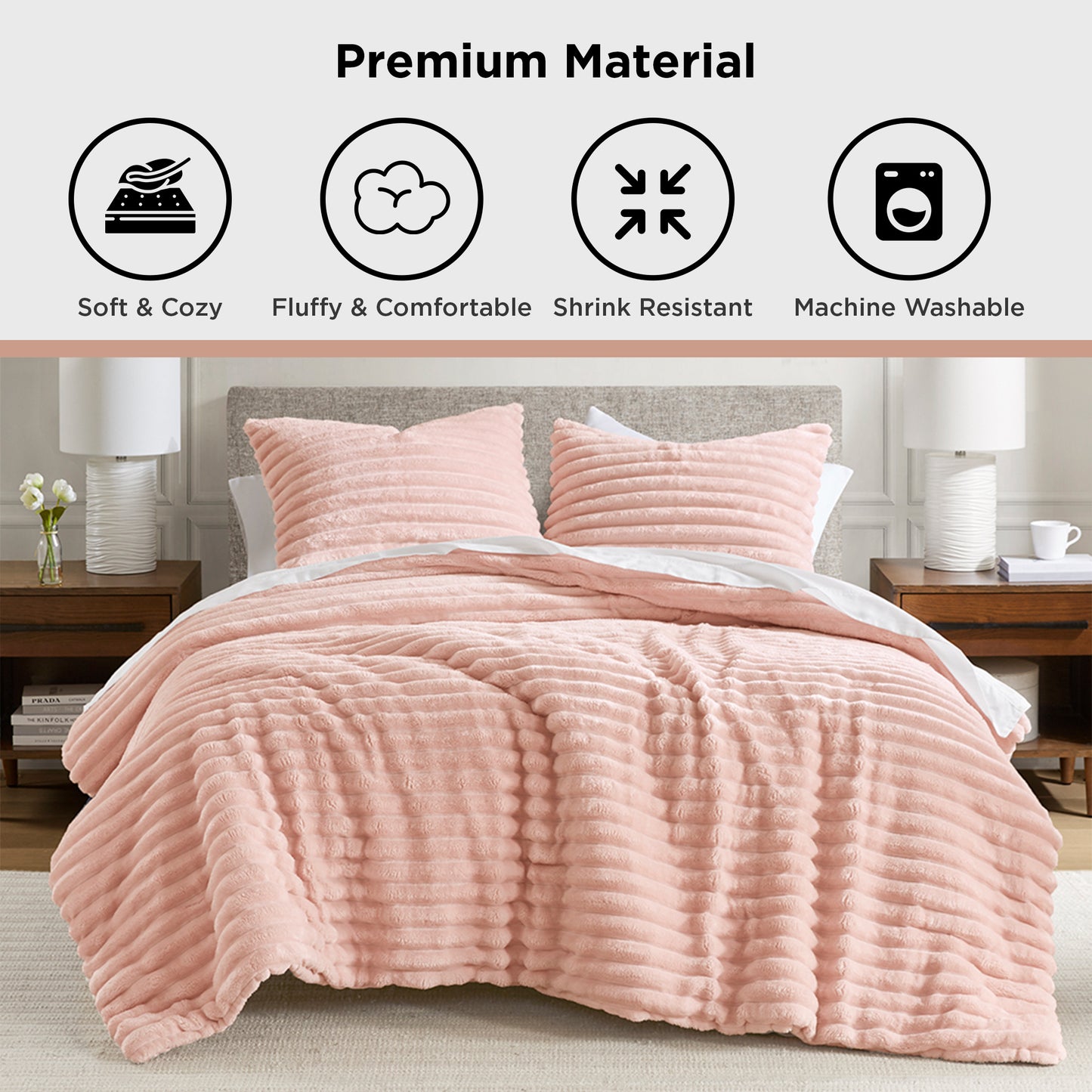 Fluffy Ribbed Plush Comforter Set