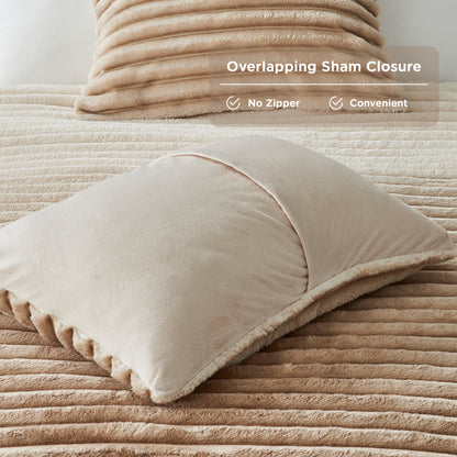 Fluffy Ribbed Plush Comforter Set, Cuddly Bedding Set with Comforter and Shams