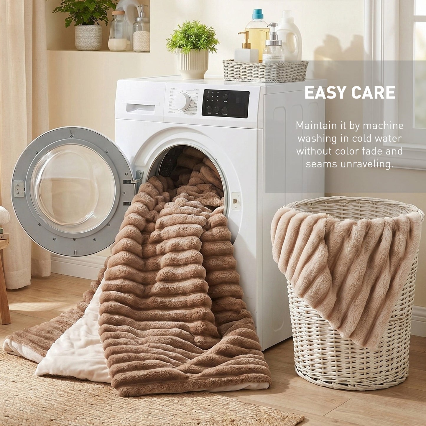 Fluffy Ribbed Plush Comforter Set, Cuddly Bedding Set with Comforter and Shams