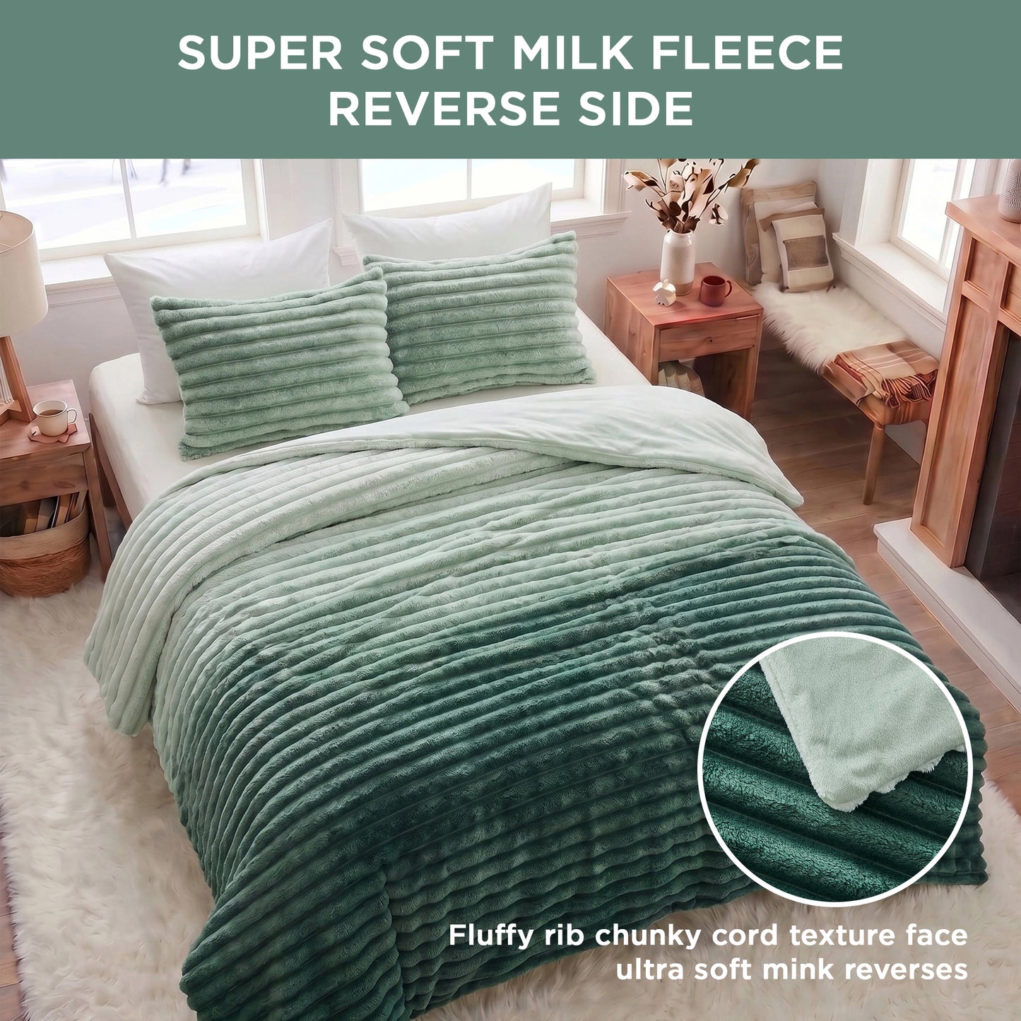 Fluffy Ribbed Plush Comforter Set, Cuddly Bedding Set with Comforter and Shams
