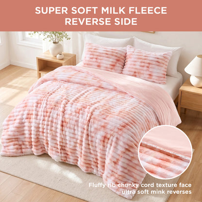 Cord Plush Fluffy Ribbed Comforter Set