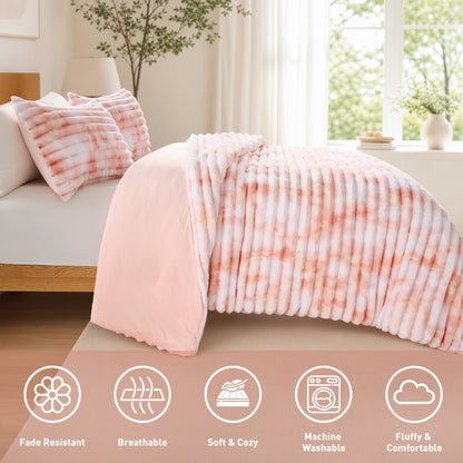 Cord Plush Fluffy Ribbed Comforter Set