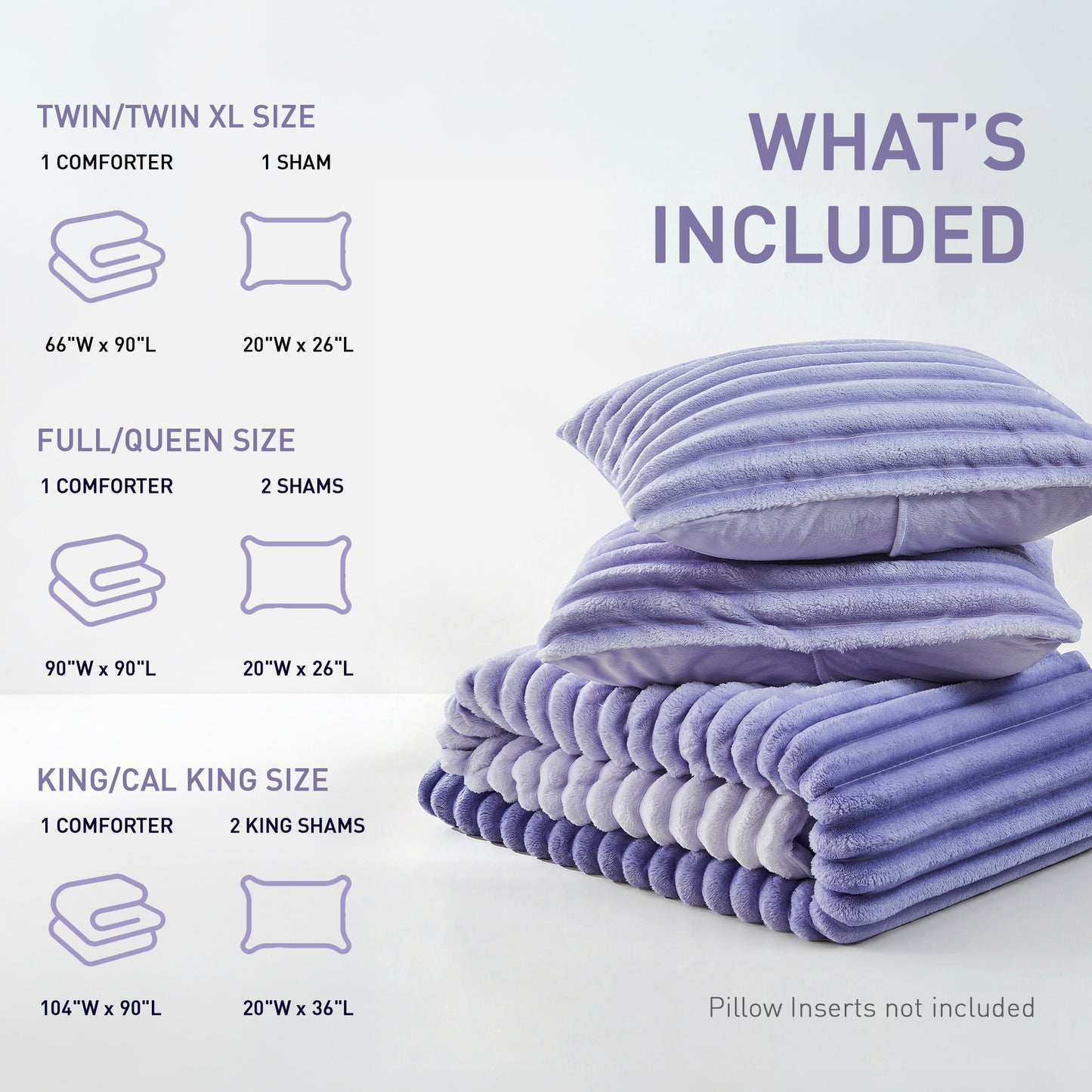 Fluffy Ribbed Plush Comforter Set, Cuddly Bedding Set with Comforter and Shams