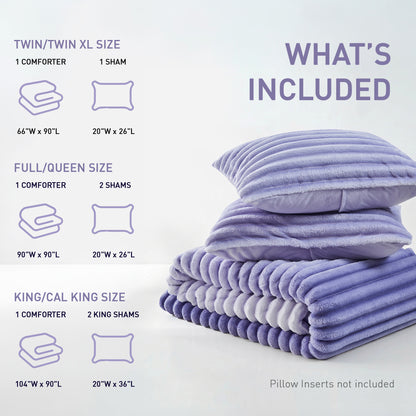 Fluffy Ribbed Plush Comforter Set, Cuddly Bedding Set with Comforter and Shams