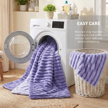 Fluffy Ribbed Plush Comforter Set, Cuddly Bedding Set with Comforter and Shams