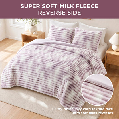 Cord Plush Fluffy Ribbed Comforter Set