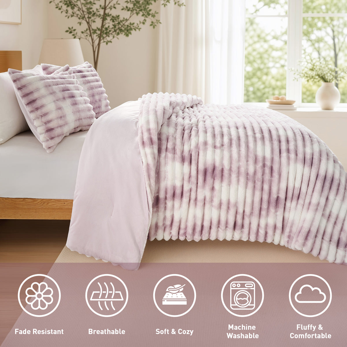 Cord Plush Fluffy Ribbed Comforter Set