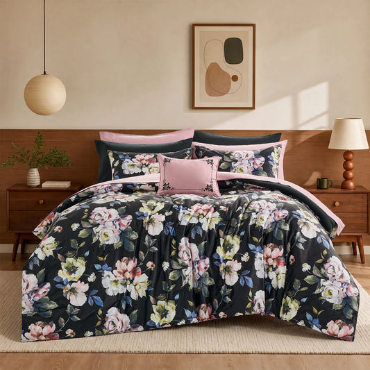 Donya Floral Print Velvet Reversible Comforter Set