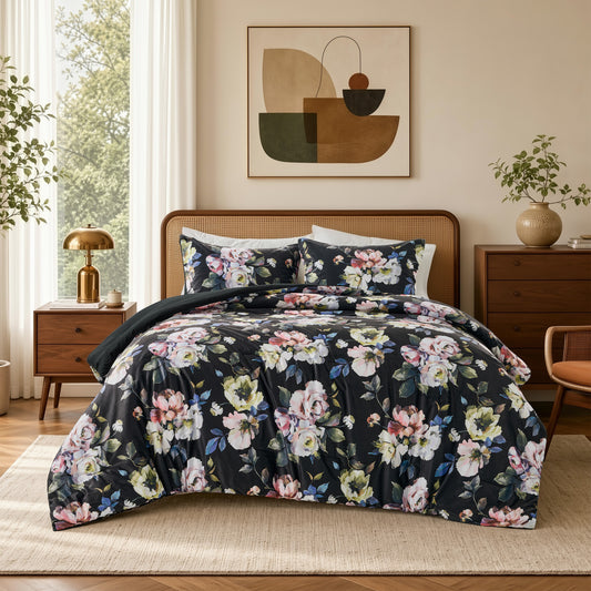 Donya Floral Print Velvet Reversible Comforter Mini Set