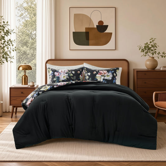 Donya Floral Print Velvet Reversible Comforter Mini Set