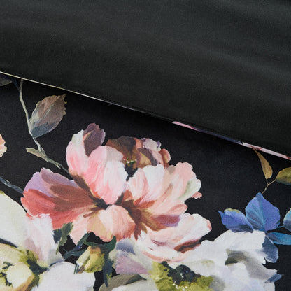 Black Floral Velvet Bed-in-a-Bag, 10-Piece Reversible Bedding Set, Comforter with Sheet Set