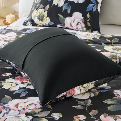 Floral Print Velvet Comforter Set, Black Reversible Bedding Set, Comforter with Sham