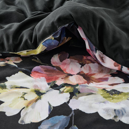 Black Floral Velvet Bed-in-a-Bag, 10-Piece Reversible Bedding Set, Comforter with Sheet Set