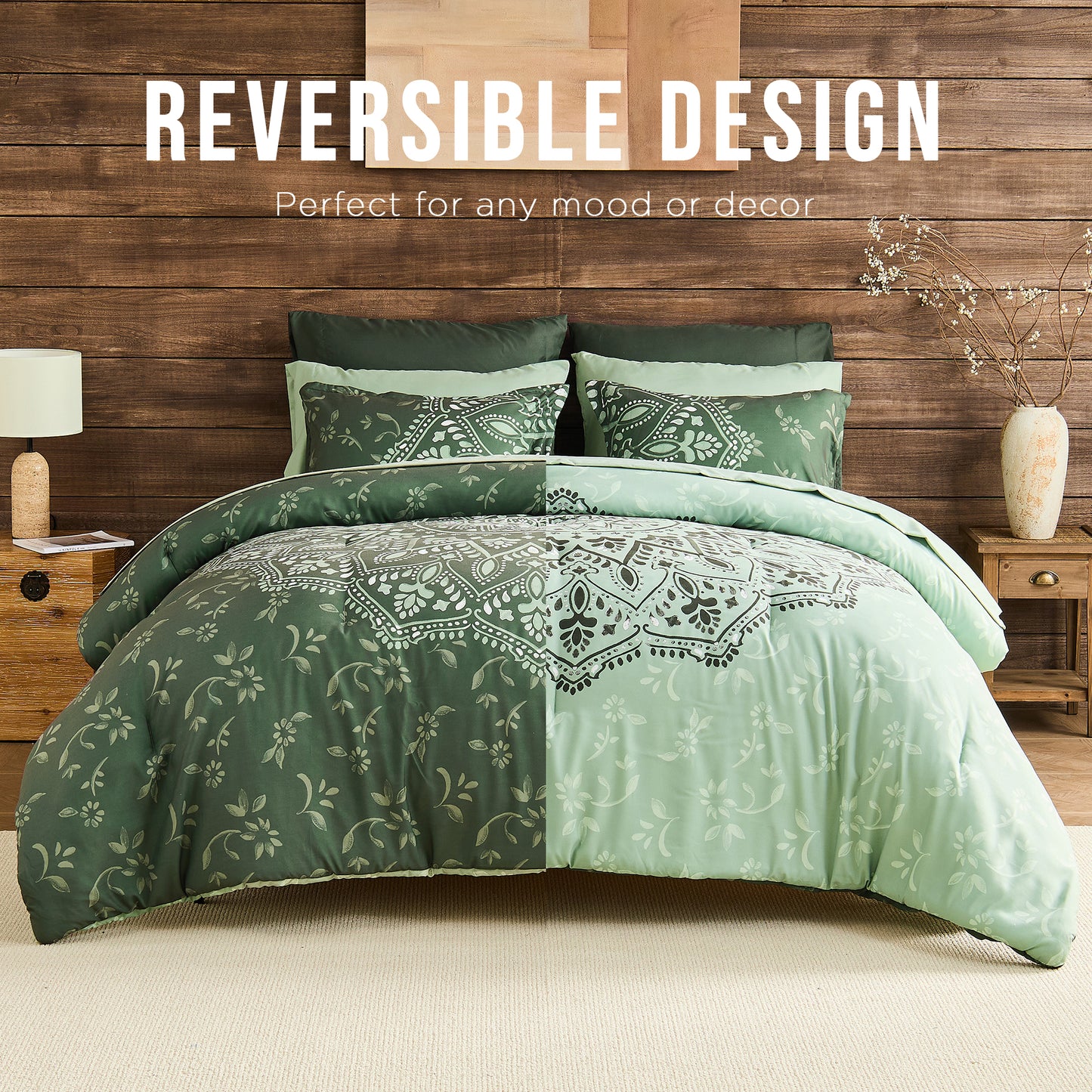 Oversized Medallion Print Comforter Set with Sheets and Side Pockets