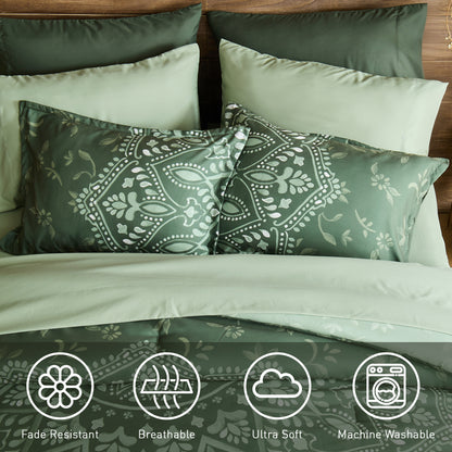 Oversized Medallion Print Comforter Set with Sheets and Side Pockets