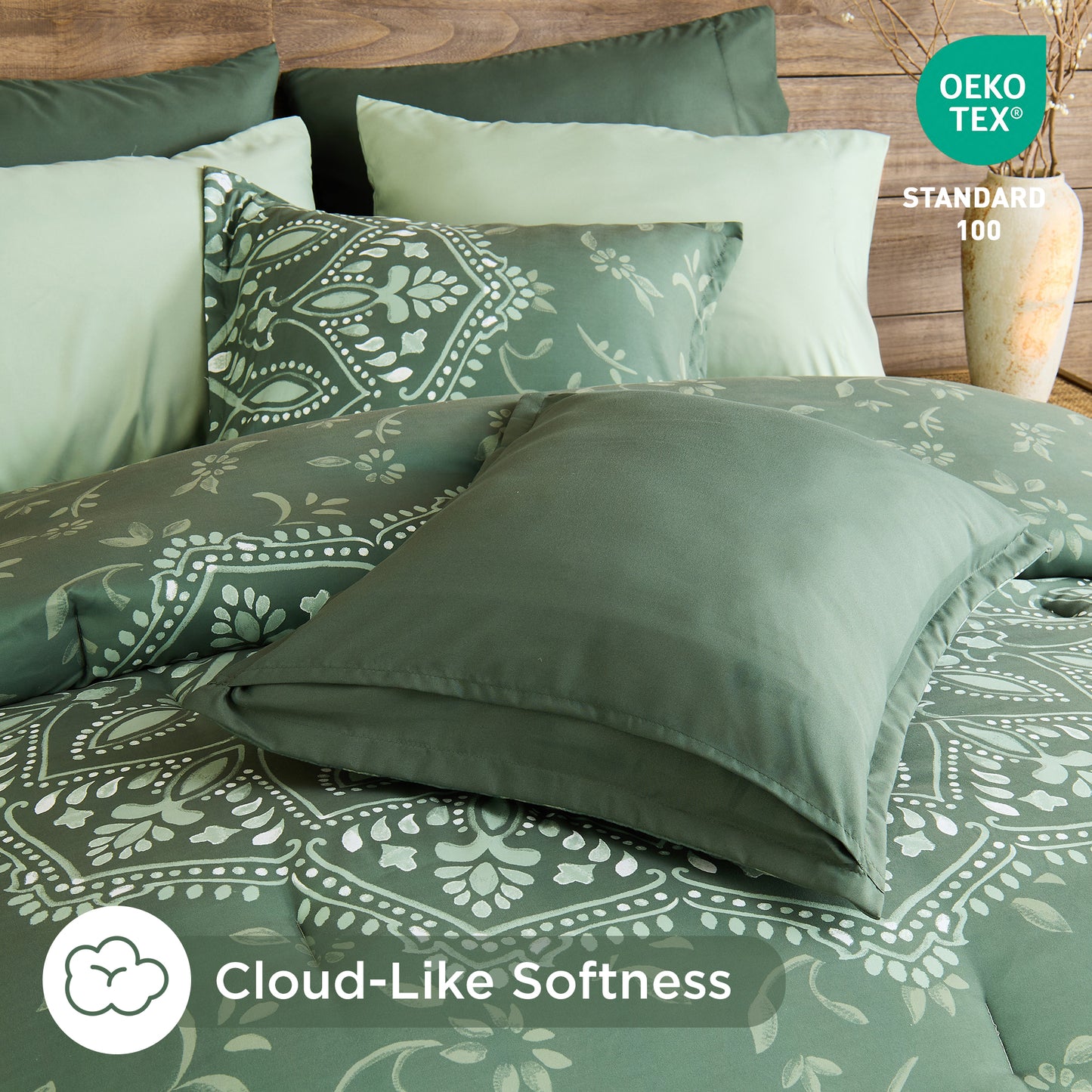 Oversized Medallion Print Comforter Set with Sheets and Side Pockets