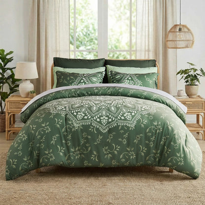 Oversized Medallion Print Comforter Set with Sheets and Side Pockets