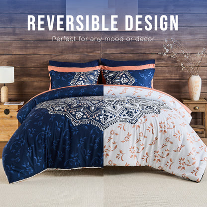 Oversized Medallion Print Comforter Set with Sheets and Side Pockets