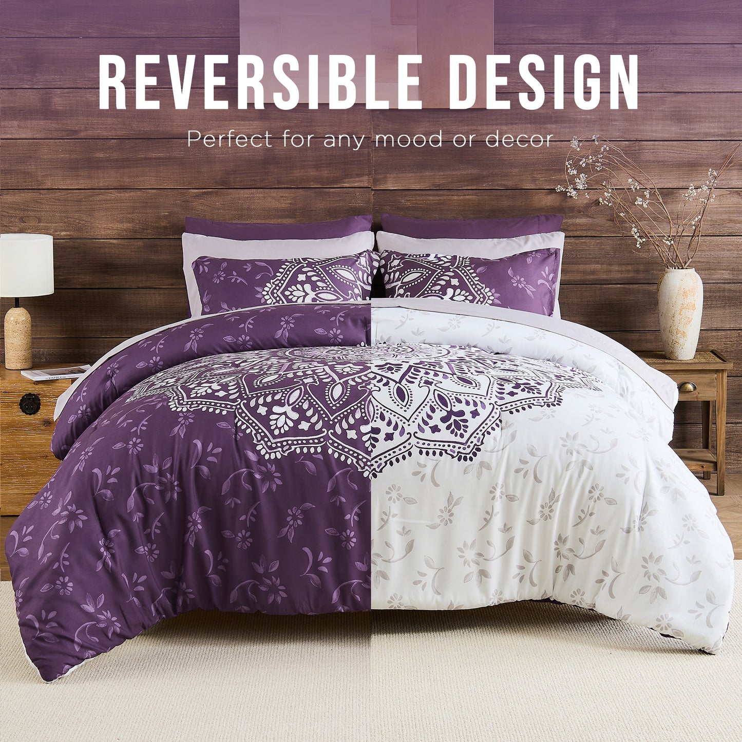 Oversized Medallion Print Comforter Set with Sheets and Side Pockets