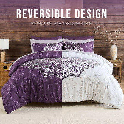 Oversized Medallion Print Comforter Set with Sheets and Side Pockets