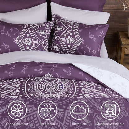 Oversized Medallion Print Comforter Set with Sheets and Side Pockets
